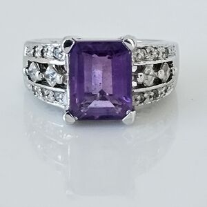 Vintage Art Deco Amethyst Ring Sterling Silver Size 5!